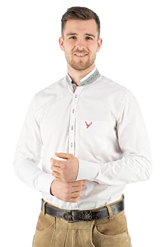 OS Trachten Herren Hemd Langarm Trachtenhemd mit Stehkragen Cereba, Größe:45/46, Farbe:weiß von OS Trachten
