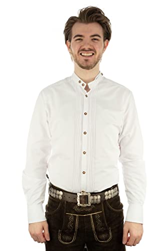 OS Trachten Herren Hemd Langarm Trachtenhemd mit Stehkragen Pewya, Größe:43/44, Farbe:weiß von OS Trachten