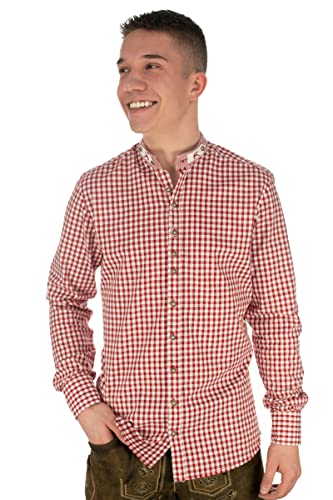 OS Trachten Herren Hemd Langarm Trachtenhemd mit Stehkragen Prabu, Größe:43/44, Farbe:mittelrot von OS Trachten