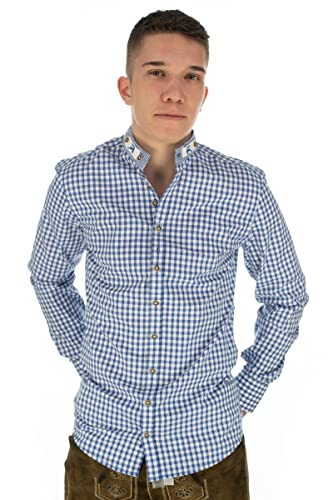 OS Trachten Herren Hemd Langarm Trachtenhemd mit Stehkragen Prabu, Größe:45/46, Farbe:Mittelblau von OS Trachten
