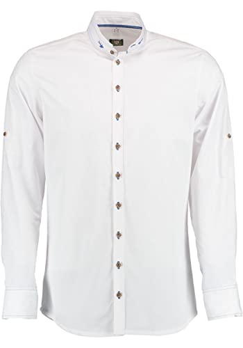 OS Trachten Herren Hemd Langarm Trachtenhemd mit Stehkragen Prayat, Größe:35/36, Farbe:weiß-Mittelblau von OS Trachten