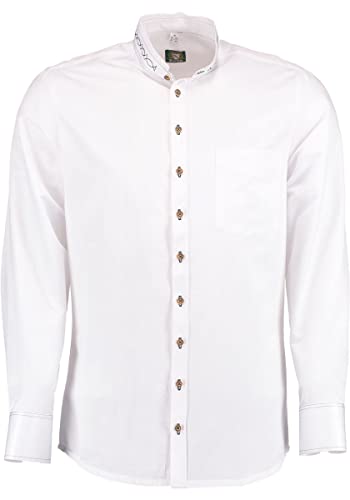 OS Trachten Herren Hemd Langarm Trachtenhemd mit Stehkragen Storax, Größe:39/40, Farbe:weiß-dunkelgrün von OS Trachten