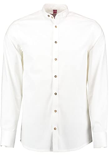 OS Trachten Herren Hemd Langarm Trachtenhemd mit Stehkragen und Kragenriegel Letoya, Größe:37/38, Farbe:weiß von OS Trachten