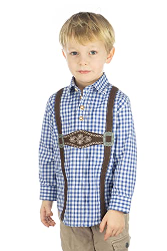 OS Trachten Kinder Hemd Jungen Langarm Trachtenhemd mit Liegekragen Velmowo, Größe:170/176, Farbe:Mittelblau von OS Trachten