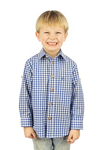 OS Trachten Kinder Hemd Jungen Langarm Trachtenhemd mit Liegekragen Lafoa, Größe:134/140, Farbe:Mittelblau von OS Trachten