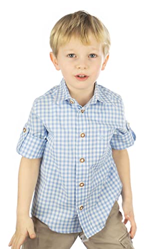 OS Trachten Kinder Hemd Jungen Langarm Trachtenhemd mit Liegekragen Lafoa, Größe:98/104, Farbe:hellblau/bleu von OS Trachten