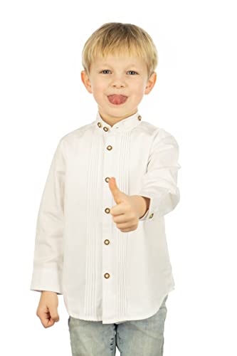 OS Trachten Kinder Hemd Jungen Langarm Trachtenhemd mit Stehkragen Obafo, Größe:98/104, Farbe:weiß von OS Trachten