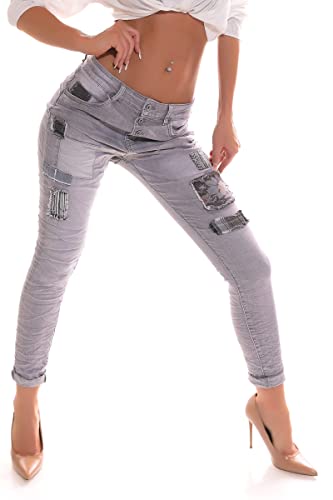 OSAB 14405 Fashion Damen Boyfriend Baggy Jeans Harems Hose Flicken Knopfleiste Slimfit Wrinkelefekte von OSAB