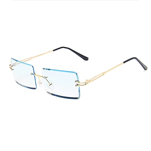 OSAGAMA Kleine Rechteckige Sonnenbrille Damen Herren Randlose Quadratische Brille Brillen UV400 Hellblau von OSAGAMA