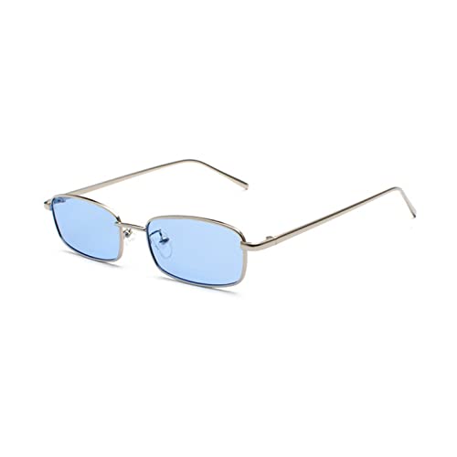 OSAGAMA Retro Rechteckige Sonnenbrille Metall Rahmen Mehrfabige Brille für Damen Herren Silber Blau von OSAGAMA