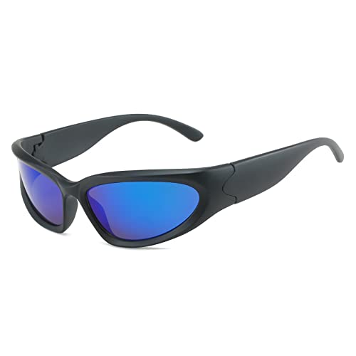 OSAGAMA Rundum-Sonnenbrille für Männer und Frauen Swift Oval Outdoor Sport Shades Silber verspiegelte Brille Schwarz/Blau von OSAGAMA