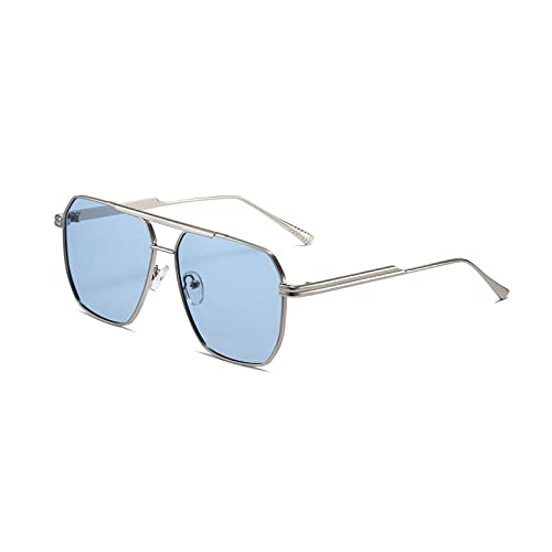 OSAGAMA Übergroße Quadratische Polarisierte Sonnenbrille für Damen Herren Vintage Retro-Brille Metallschirme UV400-Schutz Silber/Blau von OSAGAMA