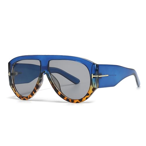 OSAGAMA Vintage Übergroße Sonnenbrille Ovale Pilot Brille Oversized Sunglasses für Damen Herren Schwarz (Blau) von OSAGAMA