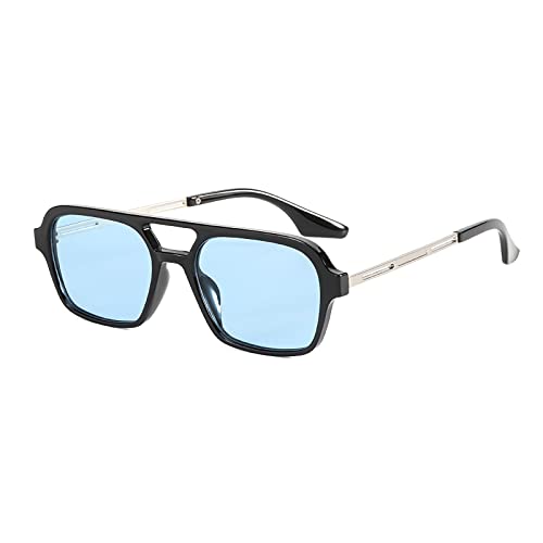 OSAGAMA Vintage Quadratische Sonnenbrille für Damen Herren 70er Jahre Kleine Brille Metallrahmen Schwarz/Blau von OSAGAMA