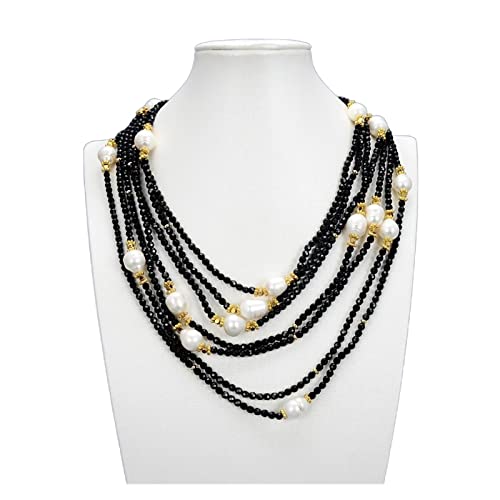 OSBCMZGE Schmuck 18 Zoll 7 Stränge natürliche schwarze -weiße Reis-Perlen-Halskette for Frauen erfüllen Mode-Accessoires von OSBCMZGE