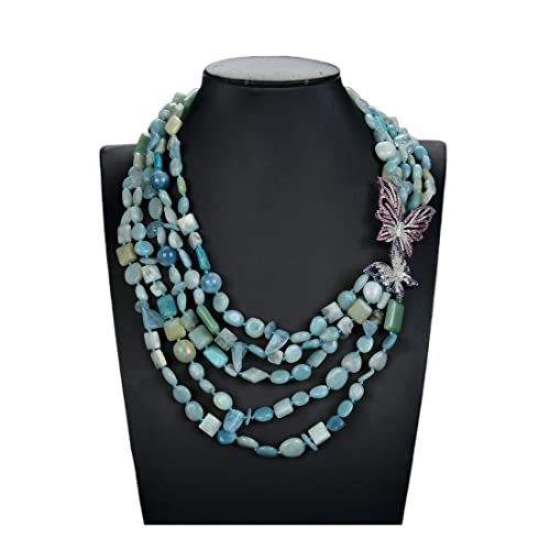 OSBCMZGE Schmuck 5 Reihen Mix-Shape Amazoniten Aquamarine Jade Kristall Halskettenverbinder for Damen erfüllen Mode-Accessoires von OSBCMZGE