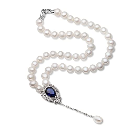OSBCMZGE Weiße reale natürliche nahe runde Perlen-Schmuck-Frauen-Halskette, 925 Sterlingsilber-Anhänger-Halskette erfüllen (Size : 70) von OSBCMZGE
