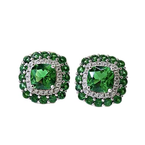 Vintage 925 Sterling Silber 13 * 13mm Smaragd Saphir Lab Diamant Ohrringe Anhänger Halskette Hochzeit Schmuck Sets for Freundin erfüllen Mode-Accessoires ( Color : 45cm , Size : Green Jewelry set ) von OSBCMZGE