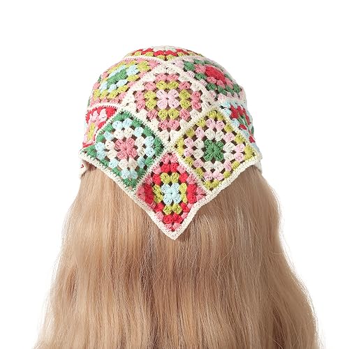 Beige Sonnenblumen-Haarband, handgefertigt, gehäkelt, Haarbandana, Haarschal, Dreiecks-Stirnbänder, Häkel-Haarband, Kopftuch für Frauen und Mädchen von OSKOUR