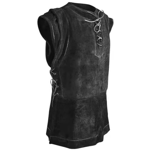 OSRDFV Mittelalter Renaissance Herren Schnürweste Orion Stil Lederweste Retro Weste Wikinger Ritter Pirat Cosplay Halloween Gothic Performance Kostüm, Schwarze Weste, M von OSRDFV