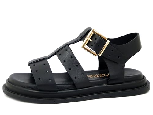 OSVALDO PERICOLI Flache Damen-Sandalen aus schwarzem Leder, niedriger Keilabsatz, 2 cm, 11624, Schwarz , 35 EU von OSVALDO PERICOLI