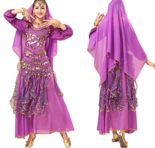 OTMYIGO 5-teiliges Set Bollywood-Tanzkostüme, indisches Bauch-Set für Damen, Chiffon, orientalisches Kostüm, A8, XXL OTMYIGO 5-teiliges Set Bollywood-Tanzkostüme, indisches Bauch-Set für Damen, Chiffon, orientalisches Kostüm, A8, XXL von OTMYIGO