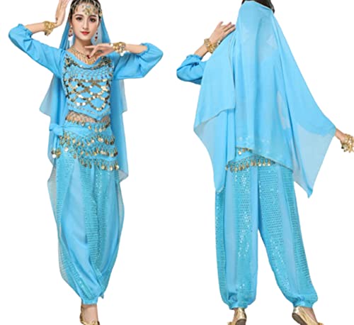 OTMYIGO 5-teiliges Set Bollywood-Tanzkostüme Indisches Bauchtanz-Kostüm-Set für Frauen Chiffon Orientale Bauchtanz-Kostüm-Set,A14,XXL von OTMYIGO