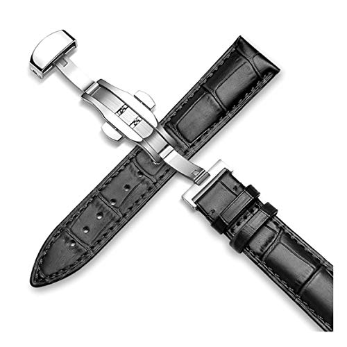 OTSYSTO Uhrenarmbänder, Uhrenarmband-Ersatz, Uhrenarmband 18 mm/19 mm/20 mm/21 mm/22 mm/24 mm Uhrenarmband aus Kalbsleder, Alligator-Maserung (Color : Silver Black, Size : 17mm) von OTSYSTO