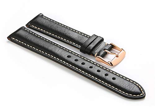 OTSYSTO Uhrenarmbänder, Uhrenarmband-Ersatz, Uhrenarmband aus Kalbsleder mit Dornschließe (Color : Black Tan Rose Gold, Size : 20mm) von OTSYSTO