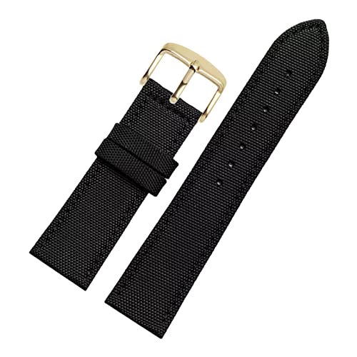 Uhrenarmbänder, Uhrenarmband-Ersatz, 18–24 mm Nylon-Echtleder-Spleißen, wasserdichtes Armband, Schweißabsorbierender Uhrenarmband-Ersatz for Zifferblatt-Quarzuhr ( Color : Black Gold Clasp , Size : 19 von OTSYSTO