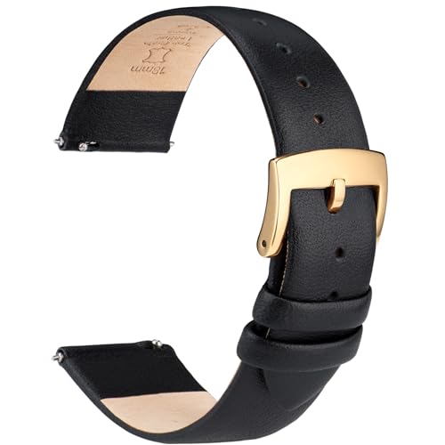 OTTOODY Leder Uhrenarmbänder 12mm 14mm 16mm 18mm 20mm 22mm Armband, Schnellverschluß Ultraweiches Leder Uhrenarmband für Damen Herren, Hochwertige Leder Armband für Uhr & Smartwatch, Goldene Schnalle von OTTOODY