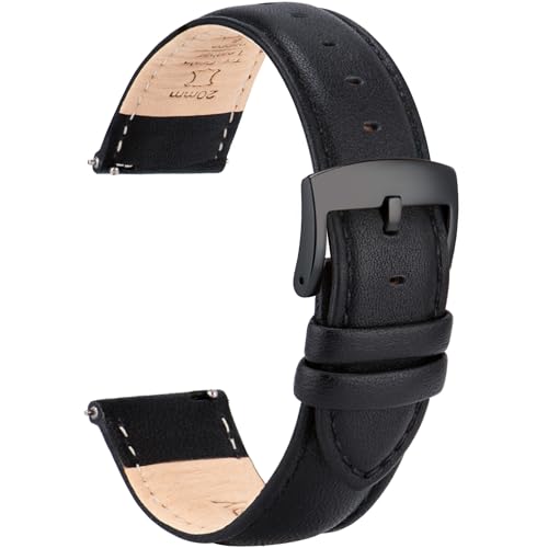 OTTOODY Leder Uhrenarmbänder 22mm 21mm 20mm 18mm 16mm Armband, Schnellverschluß Eleganten Leder Uhrenarmband für Damen Herren, Hochwertige Ersatz Leder Armband für Uhr & Smartwatch, Schwarze Schnalle von OTTOODY