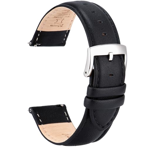 OTTOODY Leder Uhrenarmbänder 22mm 21mm 20mm 18mm 16mm Armband, Schnellverschluß Eleganten Leder Uhrenarmband für Damen Herren, Hochwertige Ersatz Leder Armband für Uhr & Smartwatch, Silberne Schnalle von OTTOODY