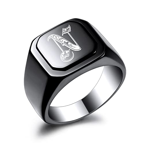 OTXIXTO Anfangsring Buchstabe Siegelring für Männer Frauen Personalisierter Name Gravierter Edelstahl Modeschmuck Hochzeit Paare Vatertagsgeschenk mit Ringgröße Einsteller (Schwarz, Größe 67) von OTXIXTO