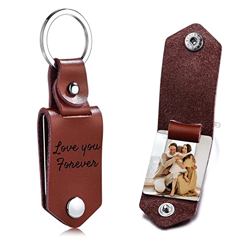 OTXIXTO Personalisierter Schlüsselanhänger aus Leder, Geschenke für Männer/Freund/Vater/Ehemann, individuelles Bild, Foto, Datum, Name, Text, Vatertag (braun) von OTXIXTO