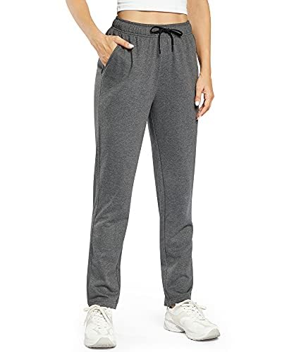 OUGES Damen Baumwolle Sweatpants Open Bottom Yoga Sporthose Straight Leg Lounge Casual Pants mit Taschen, anthrazit, Groß von OUGES