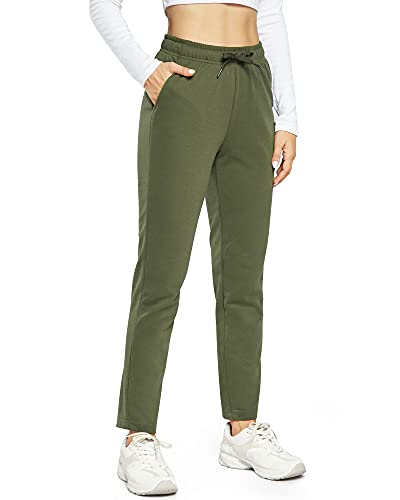 OUGES Damen Jogginghose Yoga Hose Baumwolle Sporthose Lang Freizeithose Trainingshose mit Taschen für Frauen(Olive,XXL) von OUGES