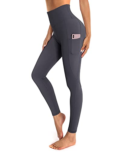 OUGES Damen Sport Leggings High Waist Leggins Yogahose Blickdichte Sporthose mit Taschen (Grau,XXL) von OUGES