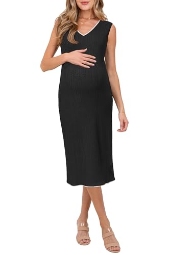 OUGES Damen Stillkleid Sommer V-Ausschnitt Ärmellos Umstandskleid Festlich Kleider für Schwangere Umstandsmode-M OUGES Damen Stillkleid Sommer V-Ausschnitt Ärmellos Umstandskleid Festlich Kleider für Schwangere Umstandsmode-M von OUGES