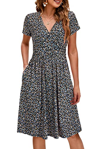 OUGES Damen V-Ausschnitt Kurzarm Sommer Blumen Umstandskleider Stillkleid mit Taschen(Floral C,XL) von OUGES