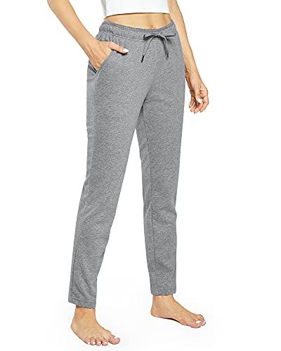 OUGES Damen Jogginghose Yoga Hose Baumwolle Sporthose Lang Freizeithose Trainingshose mit Taschen für Frauen(Grau,L) von OUGES