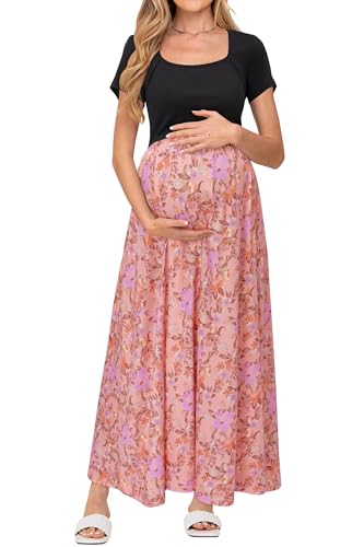 OUGES Sommerkleid Damen Lang Umstandskleid Maxikleid Elegant Kurzarm Stillkleid Sommer Kleid mit Taschen, XL OUGES Sommerkleid Damen Lang Umstandskleid Maxikleid Elegant Kurzarm Stillkleid Sommer Kleid mit Taschen, XL von OUGES