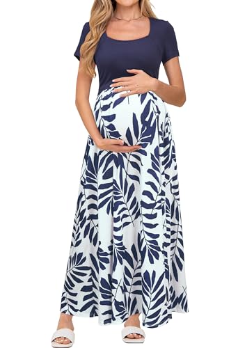 OUGES Sommerkleid Damen Lang Umstandskleid Maxikleid Elegant Kurzarm Stillkleid Sommer Kleid mit Taschen, L OUGES Sommerkleid Damen Lang Umstandskleid Maxikleid Elegant Kurzarm Stillkleid Sommer Kleid mit Taschen, L von OUGES