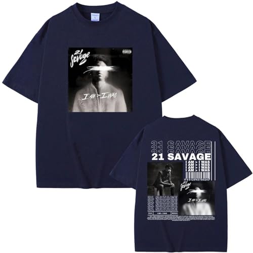 Rapper Baumwolle T-Shirt 21 Savage I Am I was Music Graphic Y Bedrucktes T-Shirt Herren Hip Hop Retro Übergroßes T-Shirt Herren Casual T-Shirt Streetwear XS-3XL-Black||XS von OUHZNUX