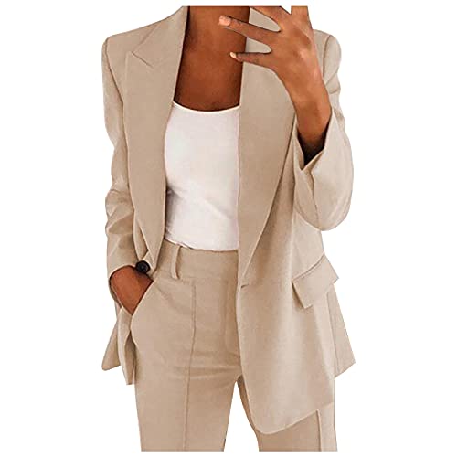 Damen Business Anzug Freizeit Casual Damen Langärm Revers Blazer mit Taschen Solide Elegant Anzug Büro Office mit Knopfleiste Cardigan Outwear Streetwear Bequeme Mantel Blazer Arbeitskleidung von OUMSHBI