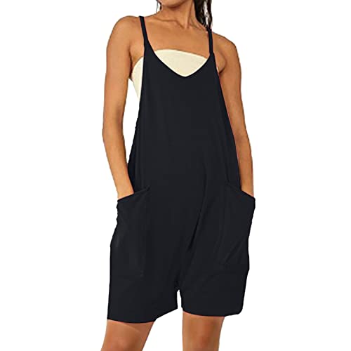 Jumpsuit Elegant Damen V-Ausschnitt Unifarben Speghetti-Trägern Ärmelloser Latzhosen mit Taschen Lässig Lose Bequem Trägerhose Sommer Lang Weites Bein mit Knot In Trägern Jumpsuit Overall von OUMSHBI