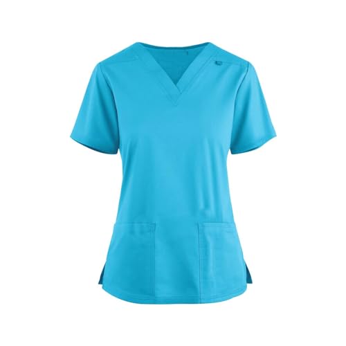 OUMSHBI Arbeitskleidung Pflege Damen Kasack Bunt Wasch Kasacks Damen Pflege Baumwolle Uniform Shirt Halbarm Damen Laborkittel Damen 100 Baumwolle Weiß Kasack Schwarz Frauen Stpt Kasacks Tunica von OUMSHBI