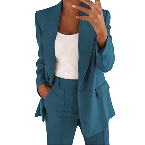 OUMSHBI Damen Blazer Anzugjacke Elegant Sportlich Unifarben Revers Anzug mit Taschen und Knopfleiste Anzug mit Offener Front Cardigan Slim Business Langarm BüRo Office Sakko Schicker für Hochzeit von OUMSHBI