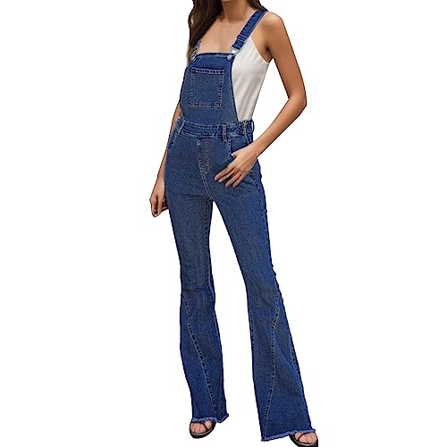 OUMSHBI Jeans Latzhosen Elegant Damen Einfarbig Ärmellose Jumpsuit mit Zwei Trägern mit Taschen Freizeit Einteiler Locker Casual Playsuit Romper Stilvolle Slim Fit Arbeitshose Jeans Overall Jumpsuit von OUMSHBI