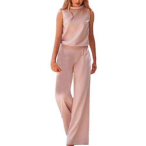 OUMSHBI Latzhose Elegant Damen Unifarben Ärmellose Jumpsuit mit Rundhals Sommer Straight Weites Bein Lässig Lose Bequem Trägerhose Arbeitshose für Frauen Arbeitsoverall Jumpsuit Schlafanzug Damen von OUMSHBI